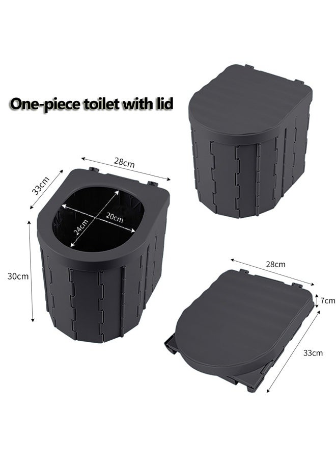 مرحاض تخييم محمول، تصميم قابل للطي مع غطاء، يشمل أكياس نفايات، مرحاض سيارة قابل للطي للاستخدام في الهواء الطلق، والسفر، والتخييم، والازدحام المروري، والشاطئ، سهل التنظيف، أسود - Image 3